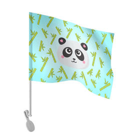 Флаг для автомобиля с принтом Панда с бамбуком в Петрозаводске, 100% полиэстер | Размер: 30*21 см | бамбук | панда