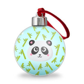 Ёлочный шар с принтом Панда с бамбуком в Петрозаводске, Пластик | Диаметр: 77 мм | Тематика изображения на принте: бамбук | панда