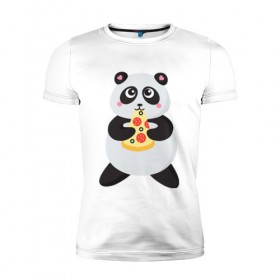Мужская футболка премиум с принтом Панда обжора в Петрозаводске, 92% хлопок, 8% лайкра | приталенный силуэт, круглый вырез ворота, длина до линии бедра, короткий рукав | обжора | панда | пицца