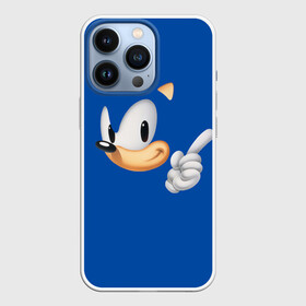 Чехол для iPhone 13 Pro с принтом Соник в Петрозаводске,  |  | Тематика изображения на принте: sega | sonic | аркада | ёж | ёжик | лицо | палец | приставка | синий