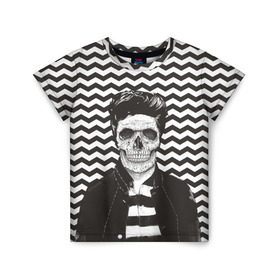 Детская футболка 3D с принтом Мертвый модник в Петрозаводске, 100% гипоаллергенный полиэфир | прямой крой, круглый вырез горловины, длина до линии бедер, чуть спущенное плечо, ткань немного тянется | bone | death | fashion | hipster | skelet | skull | кости | мода | скелет | темный | хипстер | череп