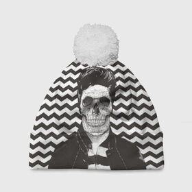Шапка 3D c помпоном с принтом Мертвый модник в Петрозаводске, 100% полиэстер | универсальный размер, печать по всей поверхности изделия | Тематика изображения на принте: bone | death | fashion | hipster | skelet | skull | кости | мода | скелет | темный | хипстер | череп