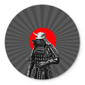 Коврик круглый с принтом Мертвый самурай в Петрозаводске, резина и полиэстер | круглая форма, изображение наносится на всю лицевую часть | Тематика изображения на принте: bone | japan | samurai | skelet | skull | warrior | воин | катана | кости | меч | самурай | скелет | череп | япония