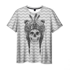 Мужская футболка 3D с принтом Мертвый шаман в Петрозаводске, 100% полиэфир | прямой крой, круглый вырез горловины, длина до линии бедер | bear | bone | dark | magic | shaman | skelet | skull | witch | кости | маг | медведь | скелет | череп | шаман