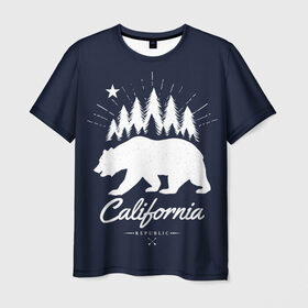 Мужская футболка 3D с принтом California Republic в Петрозаводске, 100% полиэфир | прямой крой, круглый вырез горловины, длина до линии бедер | Тематика изображения на принте: america | bear | california | united states | usa | америка | калифорния | медведь | сша | штаты
