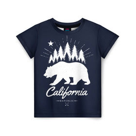Детская футболка 3D с принтом California Republic в Петрозаводске, 100% гипоаллергенный полиэфир | прямой крой, круглый вырез горловины, длина до линии бедер, чуть спущенное плечо, ткань немного тянется | america | bear | california | united states | usa | америка | калифорния | медведь | сша | штаты