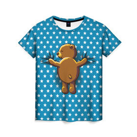 Женская футболка 3D с принтом Медвежьи объятия в Петрозаводске, 100% полиэфир ( синтетическое хлопкоподобное полотно) | прямой крой, круглый вырез горловины, длина до линии бедер | bear | beast | kid | love | teddy | toy | звезды | зверь | игрушка | любовь | медведь | мишка