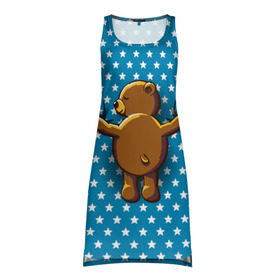 Платье-майка 3D с принтом Медвежьи объятия в Петрозаводске, 100% полиэстер | полуприлегающий силуэт, широкие бретели, круглый вырез горловины, удлиненный подол сзади. | bear | beast | kid | love | teddy | toy | звезды | зверь | игрушка | любовь | медведь | мишка