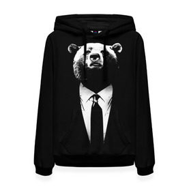 Женская толстовка 3D с принтом Медведь бизнесмен в Петрозаводске, 100% полиэстер  | двухслойный капюшон со шнурком для регулировки, мягкие манжеты на рукавах и по низу толстовки, спереди карман-кенгуру с мягким внутренним слоем. | animal | bear | beast | business | suit | бизнес | джентльмен | животное | зверь | медведь | смокинг