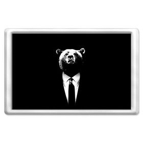 Магнит 45*70 с принтом Медведь бизнесмен в Петрозаводске, Пластик | Размер: 78*52 мм; Размер печати: 70*45 | animal | bear | beast | business | suit | бизнес | джентльмен | животное | зверь | медведь | смокинг