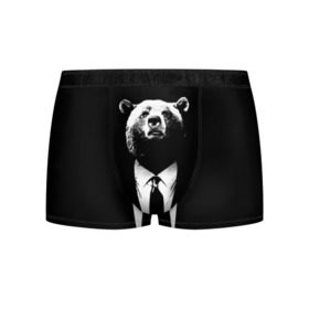 Мужские трусы 3D с принтом Медведь бизнесмен в Петрозаводске, 50% хлопок, 50% полиэстер | классическая посадка, на поясе мягкая тканевая резинка | Тематика изображения на принте: animal | bear | beast | business | suit | бизнес | джентльмен | животное | зверь | медведь | смокинг