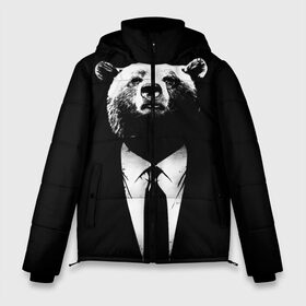 Мужская зимняя куртка 3D с принтом Медведь бизнесмен в Петрозаводске, верх — 100% полиэстер; подкладка — 100% полиэстер; утеплитель — 100% полиэстер | длина ниже бедра, свободный силуэт Оверсайз. Есть воротник-стойка, отстегивающийся капюшон и ветрозащитная планка. 

Боковые карманы с листочкой на кнопках и внутренний карман на молнии. | Тематика изображения на принте: animal | bear | beast | business | suit | бизнес | джентльмен | животное | зверь | медведь | смокинг