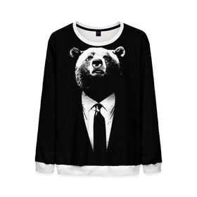 Мужской свитшот 3D с принтом Медведь бизнесмен в Петрозаводске, 100% полиэстер с мягким внутренним слоем | круглый вырез горловины, мягкая резинка на манжетах и поясе, свободная посадка по фигуре | animal | bear | beast | business | suit | бизнес | джентльмен | животное | зверь | медведь | смокинг