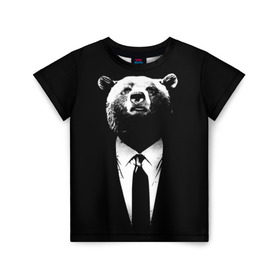 Детская футболка 3D с принтом Медведь бизнесмен в Петрозаводске, 100% гипоаллергенный полиэфир | прямой крой, круглый вырез горловины, длина до линии бедер, чуть спущенное плечо, ткань немного тянется | animal | bear | beast | business | suit | бизнес | джентльмен | животное | зверь | медведь | смокинг