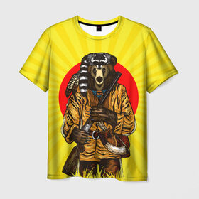 Мужская футболка 3D с принтом Медведь охотник в Петрозаводске, 100% полиэфир | прямой крой, круглый вырез горловины, длина до линии бедер | 