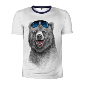 Мужская футболка 3D спортивная с принтом Счастливый медведь в Петрозаводске, 100% полиэстер с улучшенными характеристиками | приталенный силуэт, круглая горловина, широкие плечи, сужается к линии бедра | animal | bear | beast | fashion | funny | животное | зверь | медведь | мода | радость | счастье