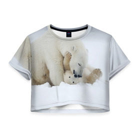 Женская футболка 3D укороченная с принтом Идиллия в Петрозаводске, 100% полиэстер | круглая горловина, длина футболки до линии талии, рукава с отворотами | айсберг | арктика | животные | лёд | медведи | природа | север | снег