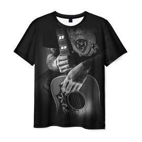 Мужская футболка 3D с принтом Гитарист в Петрозаводске, 100% полиэфир | прямой крой, круглый вырез горловины, длина до линии бедер | Тематика изображения на принте: rock | гитара | рок | рок жив | рок музыка | русский рок
