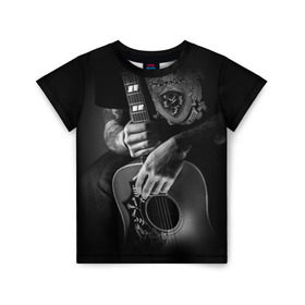 Детская футболка 3D с принтом Гитарист в Петрозаводске, 100% гипоаллергенный полиэфир | прямой крой, круглый вырез горловины, длина до линии бедер, чуть спущенное плечо, ткань немного тянется | Тематика изображения на принте: rock | гитара | рок | рок жив | рок музыка | русский рок