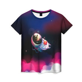 Женская футболка 3D с принтом Ёжик в космосе в Петрозаводске, 100% полиэфир ( синтетическое хлопкоподобное полотно) | прямой крой, круглый вырез горловины, длина до линии бедер | Тематика изображения на принте: в тумане | еж