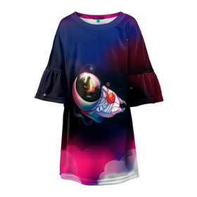 Детское платье 3D с принтом Ёжик в космосе в Петрозаводске, 100% полиэстер | прямой силуэт, чуть расширенный к низу. Круглая горловина, на рукавах — воланы | в тумане | еж
