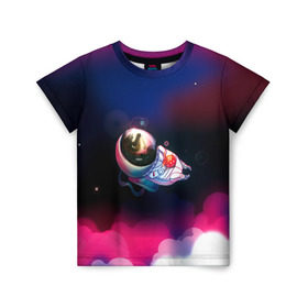 Детская футболка 3D с принтом Ёжик в космосе в Петрозаводске, 100% гипоаллергенный полиэфир | прямой крой, круглый вырез горловины, длина до линии бедер, чуть спущенное плечо, ткань немного тянется | Тематика изображения на принте: в тумане | еж