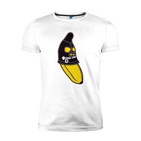 Мужская футболка премиум с принтом Банан в маске в Петрозаводске, 92% хлопок, 8% лайкра | приталенный силуэт, круглый вырез ворота, длина до линии бедра, короткий рукав | 