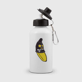 Бутылка спортивная с принтом Банан в маске в Петрозаводске, металл | емкость — 500 мл, в комплекте две пластиковые крышки и карабин для крепления | Тематика изображения на принте: 