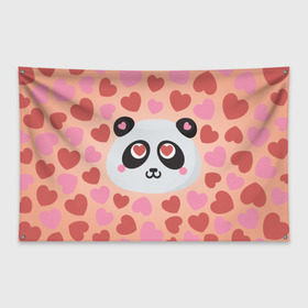 Флаг-баннер с принтом Влюбленная панда в Петрозаводске, 100% полиэстер | размер 67 х 109 см, плотность ткани — 95 г/м2; по краям флага есть четыре люверса для крепления | любовь | панда | сердце