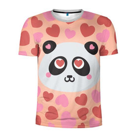 Мужская футболка 3D спортивная с принтом Влюбленная панда в Петрозаводске, 100% полиэстер с улучшенными характеристиками | приталенный силуэт, круглая горловина, широкие плечи, сужается к линии бедра | Тематика изображения на принте: любовь | панда | сердце