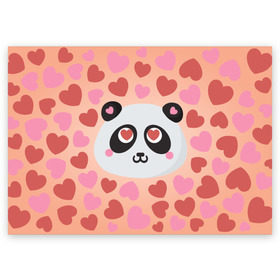 Поздравительная открытка с принтом Влюбленная панда в Петрозаводске, 100% бумага | плотность бумаги 280 г/м2, матовая, на обратной стороне линовка и место для марки
 | любовь | панда | сердце