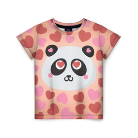 Детская футболка 3D с принтом Влюбленная панда в Петрозаводске, 100% гипоаллергенный полиэфир | прямой крой, круглый вырез горловины, длина до линии бедер, чуть спущенное плечо, ткань немного тянется | любовь | панда | сердце