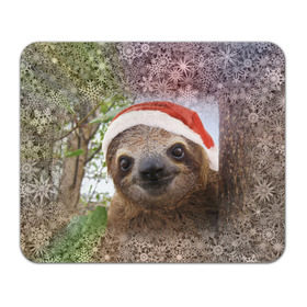 Коврик прямоугольный с принтом Рождественский ленивец в Петрозаводске, натуральный каучук | размер 230 х 185 мм; запечатка лицевой стороны | джунгли | животное | ленивый | лень | новый год | рождество | снег | снежинки | тропики | улыбка | шапка