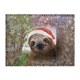 Обложка для студенческого билета с принтом Рождественский ленивец в Петрозаводске, натуральная кожа | Размер: 11*8 см; Печать на всей внешней стороне | Тематика изображения на принте: джунгли | животное | ленивый | лень | новый год | рождество | снег | снежинки | тропики | улыбка | шапка