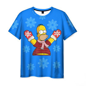 Мужская футболка 3D с принтом Симпсоны новогодние 2 в Петрозаводске, 100% полиэфир | прямой крой, круглый вырез горловины, длина до линии бедер | simpsons | барт | барт симпсон | гомер | гомер симпсон | новый год | симпсоны | снег | снежинки