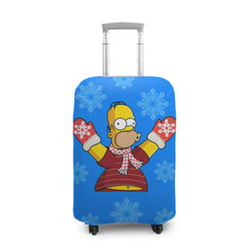 Чехол для чемодана 3D с принтом Симпсоны новогодние 2 в Петрозаводске, 86% полиэфир, 14% спандекс | двустороннее нанесение принта, прорези для ручек и колес | simpsons | барт | барт симпсон | гомер | гомер симпсон | новый год | симпсоны | снег | снежинки