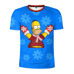 Мужская футболка 3D спортивная с принтом Симпсоны новогодние 2 в Петрозаводске, 100% полиэстер с улучшенными характеристиками | приталенный силуэт, круглая горловина, широкие плечи, сужается к линии бедра | simpsons | барт | барт симпсон | гомер | гомер симпсон | новый год | симпсоны | снег | снежинки