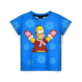 Детская футболка 3D с принтом Симпсоны новогодние 2 в Петрозаводске, 100% гипоаллергенный полиэфир | прямой крой, круглый вырез горловины, длина до линии бедер, чуть спущенное плечо, ткань немного тянется | simpsons | барт | барт симпсон | гомер | гомер симпсон | новый год | симпсоны | снег | снежинки
