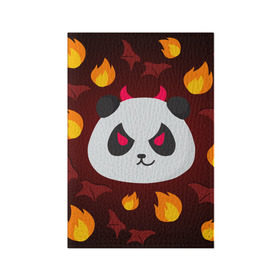 Обложка для паспорта матовая кожа с принтом Панда дьяволенок в Петрозаводске, натуральная матовая кожа | размер 19,3 х 13,7 см; прозрачные пластиковые крепления | дьяволенок | красный | крылья | огонь | панда | рога