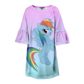 Детское платье 3D с принтом Rainbowdash в Петрозаводске, 100% полиэстер | прямой силуэт, чуть расширенный к низу. Круглая горловина, на рукавах — воланы | mlp | pony | rainbowdash | raindbow dash | пони