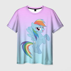 Мужская футболка 3D с принтом Rainbowdash в Петрозаводске, 100% полиэфир | прямой крой, круглый вырез горловины, длина до линии бедер | Тематика изображения на принте: mlp | pony | rainbowdash | raindbow dash | пони
