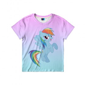 Детская футболка 3D с принтом Rainbowdash в Петрозаводске, 100% гипоаллергенный полиэфир | прямой крой, круглый вырез горловины, длина до линии бедер, чуть спущенное плечо, ткань немного тянется | mlp | pony | rainbowdash | raindbow dash | пони