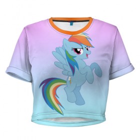 Женская футболка 3D укороченная с принтом Rainbowdash в Петрозаводске, 100% полиэстер | круглая горловина, длина футболки до линии талии, рукава с отворотами | mlp | pony | rainbowdash | raindbow dash | пони