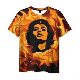 Мужская футболка 3D с принтом Revolutionary girl в Петрозаводске, 100% полиэфир | прямой крой, круглый вырез горловины, длина до линии бедер | звезда | огонь | патриотизм | пламя | революционер | революция | россия | че гевара