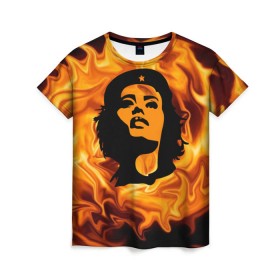 Женская футболка 3D с принтом Revolutionary girl в Петрозаводске, 100% полиэфир ( синтетическое хлопкоподобное полотно) | прямой крой, круглый вырез горловины, длина до линии бедер | звезда | огонь | патриотизм | пламя | революционер | революция | россия | че гевара