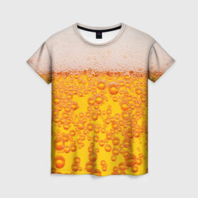 Женская футболка 3D с принтом Пивная тема в Петрозаводске, 100% полиэфир ( синтетическое хлопкоподобное полотно) | прямой крой, круглый вырез горловины, длина до линии бедер | пена | прикол | пузырьки