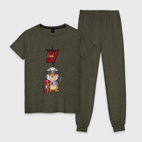 Женская пижама хлопок с принтом Хомячок-воин! в Петрозаводске, 100% хлопок | брюки и футболка прямого кроя, без карманов, на брюках мягкая резинка на поясе и по низу штанин | легионер | рим | хомяк
