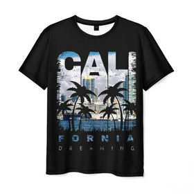 Мужская футболка 3D с принтом Калифорния в Петрозаводске, 100% полиэфир | прямой крой, круглый вырез горловины, длина до линии бедер | america | beach | california state | los angeles | palm trees | sea | states | united | usa | америки | калифорния | лос анджелес | море | пальмы | пляж | соединенные | сша | штат | штаты