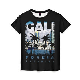 Женская футболка 3D с принтом Калифорния в Петрозаводске, 100% полиэфир ( синтетическое хлопкоподобное полотно) | прямой крой, круглый вырез горловины, длина до линии бедер | america | beach | california state | los angeles | palm trees | sea | states | united | usa | америки | калифорния | лос анджелес | море | пальмы | пляж | соединенные | сша | штат | штаты