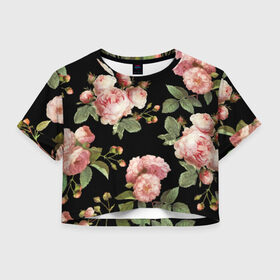 Женская футболка 3D укороченная с принтом Twenty One Pilots, розы как у Тайлера в Петрозаводске, 100% полиэстер | круглая горловина, длина футболки до линии талии, рукава с отворотами | 21 пилотс | twentyonepilots | розы как у тайлера